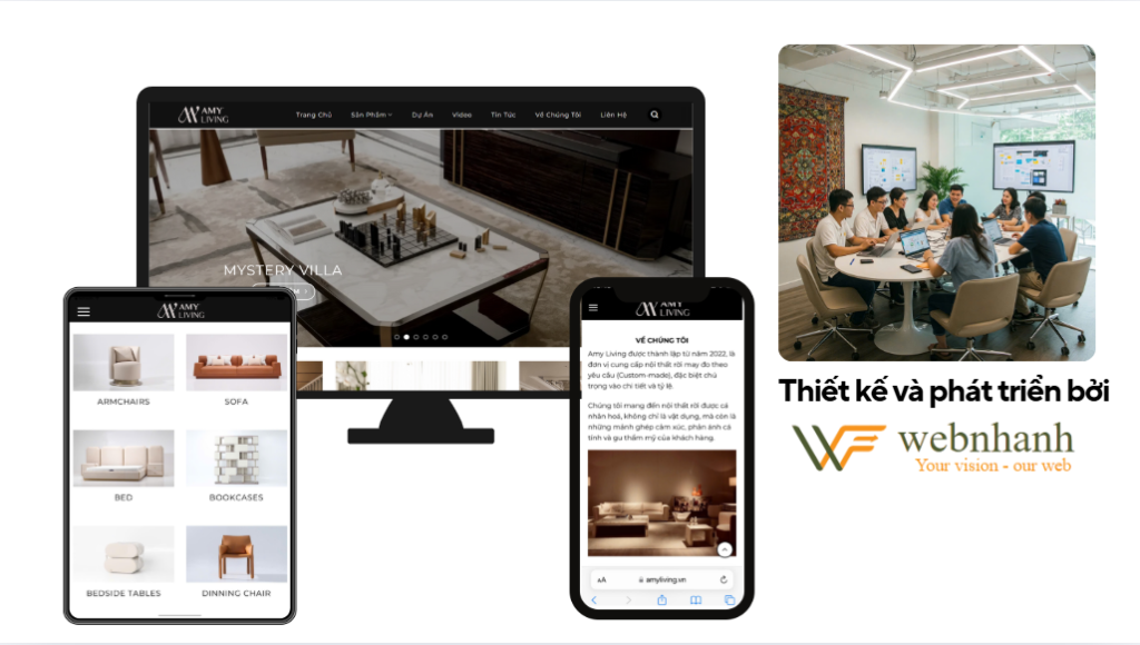 Giao diện website Amy Living hiển thị đa thiết bị do Webnhanh thiết kế